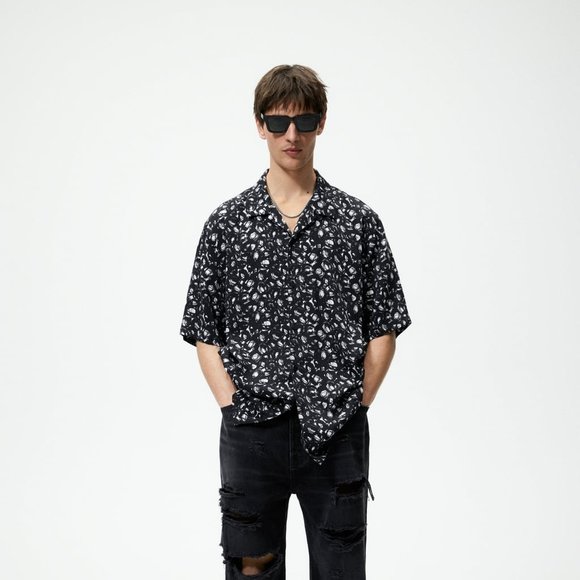Zara Other - Zara Men's Abstract Print Shirt – Black, Size L
